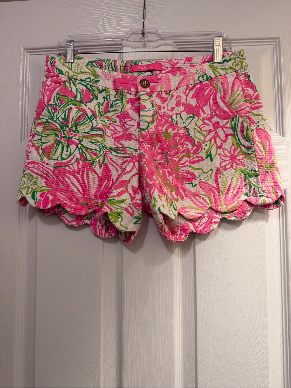 Lilly Pulitzer Pink & Green Floral Scalloped High-Waist Shorts